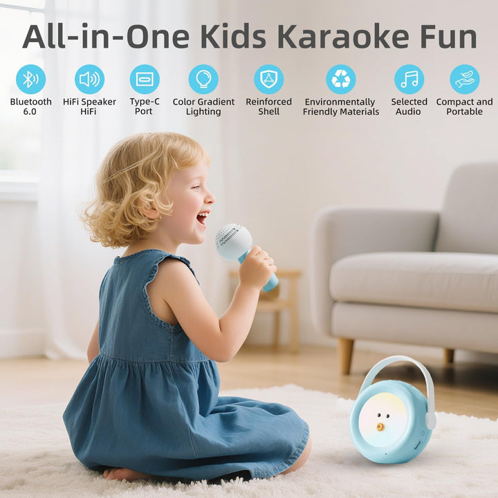 Karaoke-Maschine für Kinder mit 2 kabellosen Mikrofonen, Nachtlicht und Umschalter für Original-/Beg