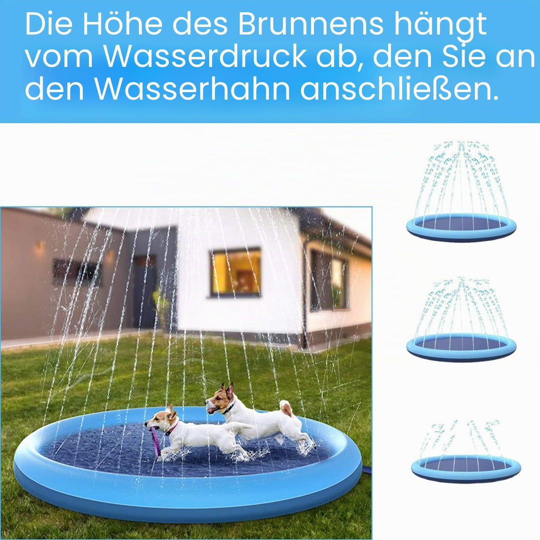 Planschbecken für Haustiere und Kinder, 150 cm Sprinkler- und Spritzwasser-Spielmatte,Hunde Planschb