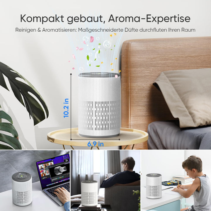DAYETTE Portable Luftreiniger Allergiker mit Aroma, Nachtlicht, Timer, Ruhemodus (20 dB), HEPA Luftf