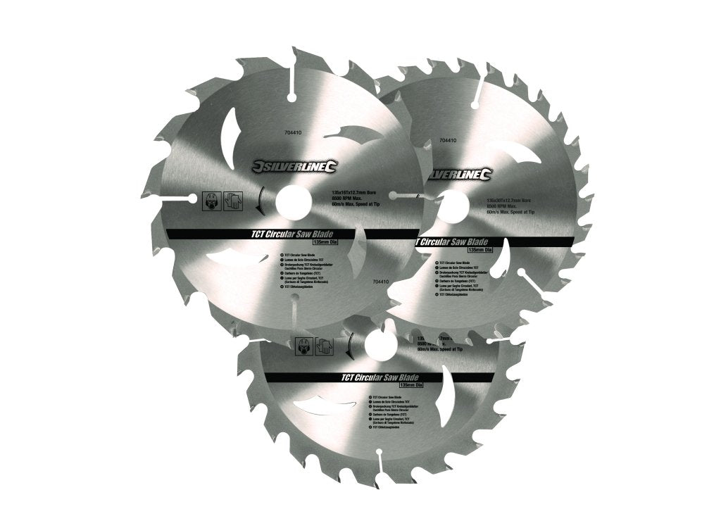 Silverline 704410 Hartmetall-Kreissägeblätter, 16, 24 und 30 Zähne, 3er-Pckg. 135 x 12,7, Reduzierst