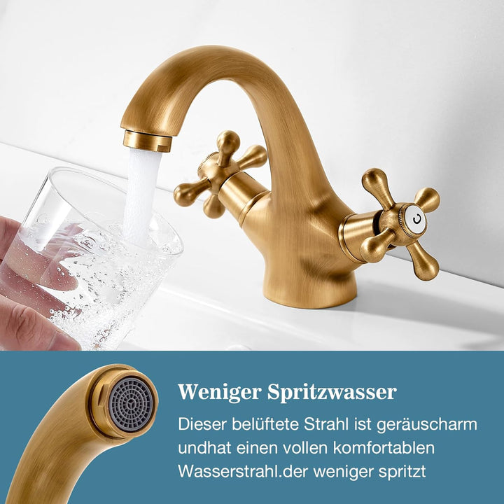 Wasserhahn Bad Antik, Waschtischarmatur Retro Armaturen Waschbecken Mischbatterie Zwei Griffe, Armat