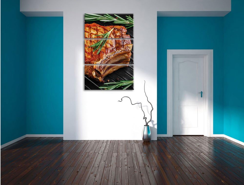 Pixxprint Steak Rumpsteak Fleisch als Leinwandbild | Grösse: 3 Teilig (120x80) | Wandbild| Kunstdruc
