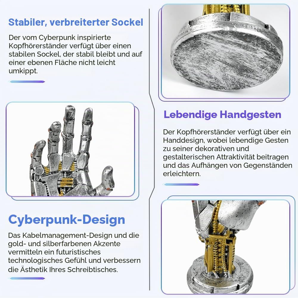Cyberpunk Kopfhörerständer und Controller Ständer, Gaming Ständer Futuristisches Metalloptik Dekor C