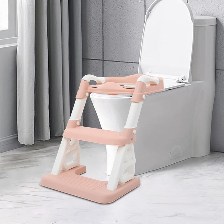 Toilettensitz kinder, Toilettensitz Toilettentrainer mit Treppe und Griffen, Höhenverstellbar Faltba