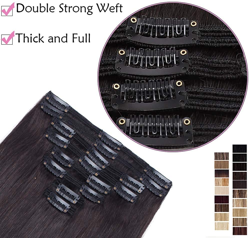 SEGO Clip in Extensions Echthaar 8 Tressen Doppelt Tressen Haarverlängerung 100% Remy Human Haar für
