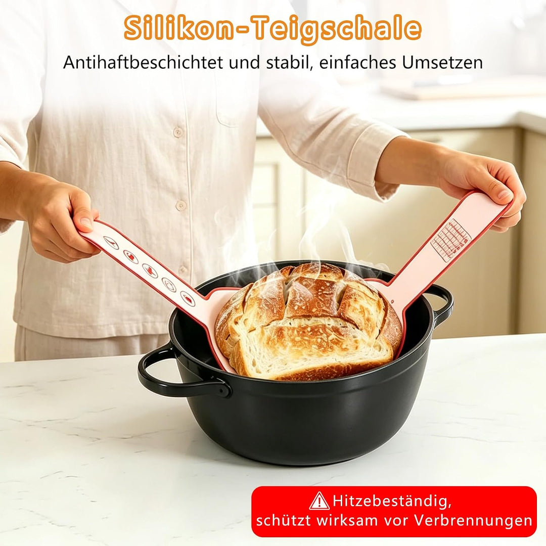 Sauerteig Starter Set mit Gärkorb, Gärglas und Brotbackzubehör | Brotbackset Mit Gärkörbchen 23CM mi