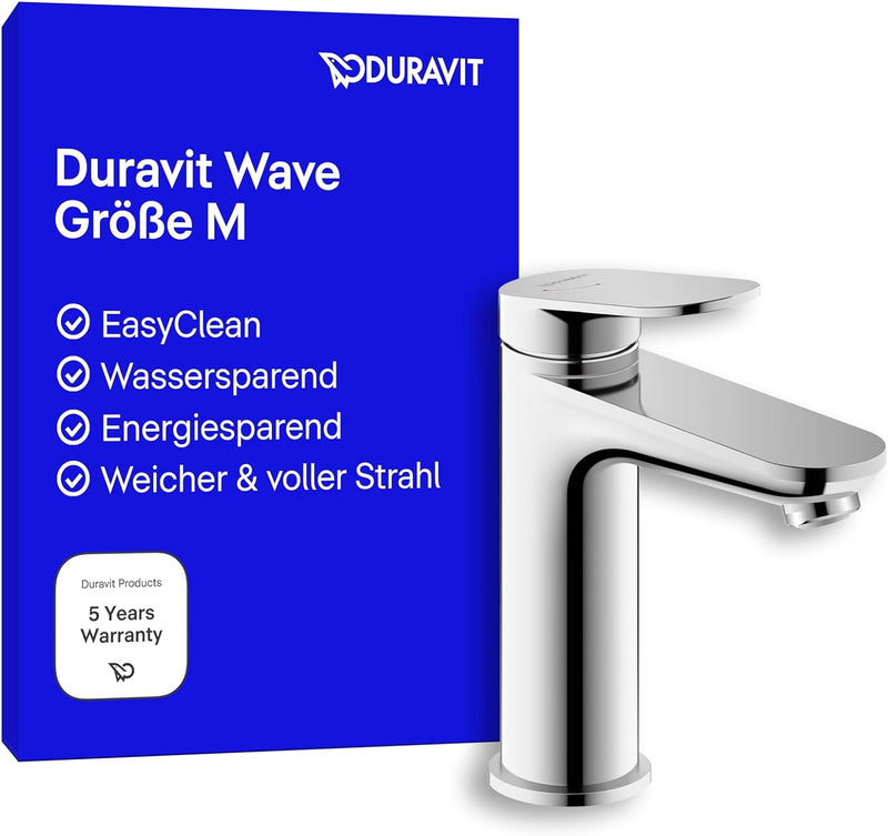 Duravit Wave Waschtischarmatur, Grösse M (Auslauf Höhe 111 mm), energiesparende Waschbecken Armatur