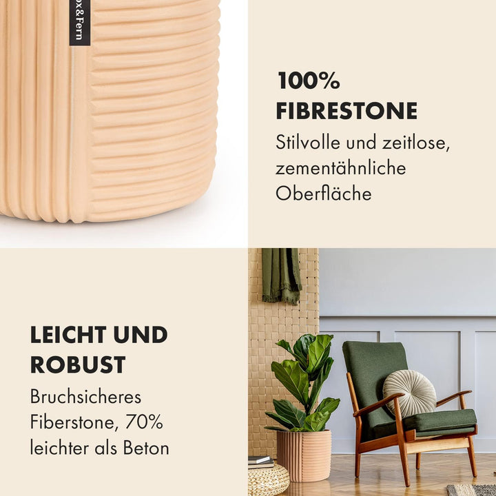 Fox&Fern Blumentopf L mit Linienstruktur - 27cm grosser Übertopf inklusive Wasserabfluss für Pflanze