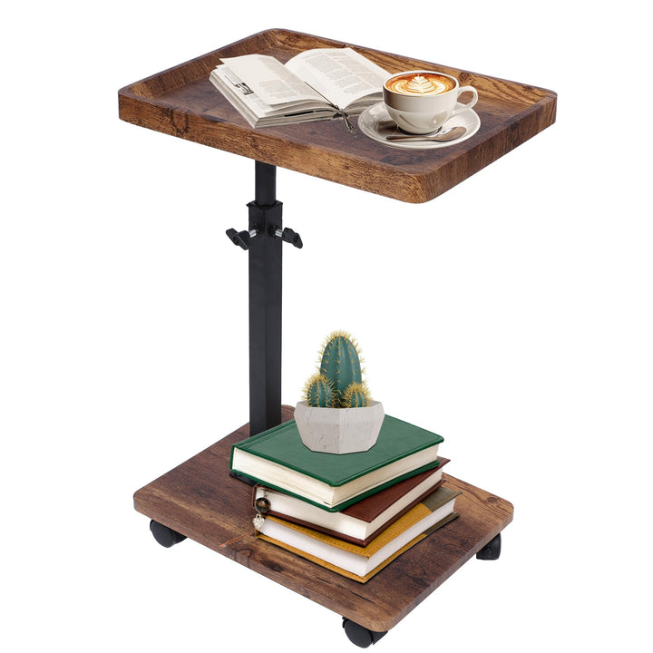 Beistelltisch mit Rollen | Beistelltisch Höhenverstellbar (45-80cm) | Holz Beistelltische c Form Hab