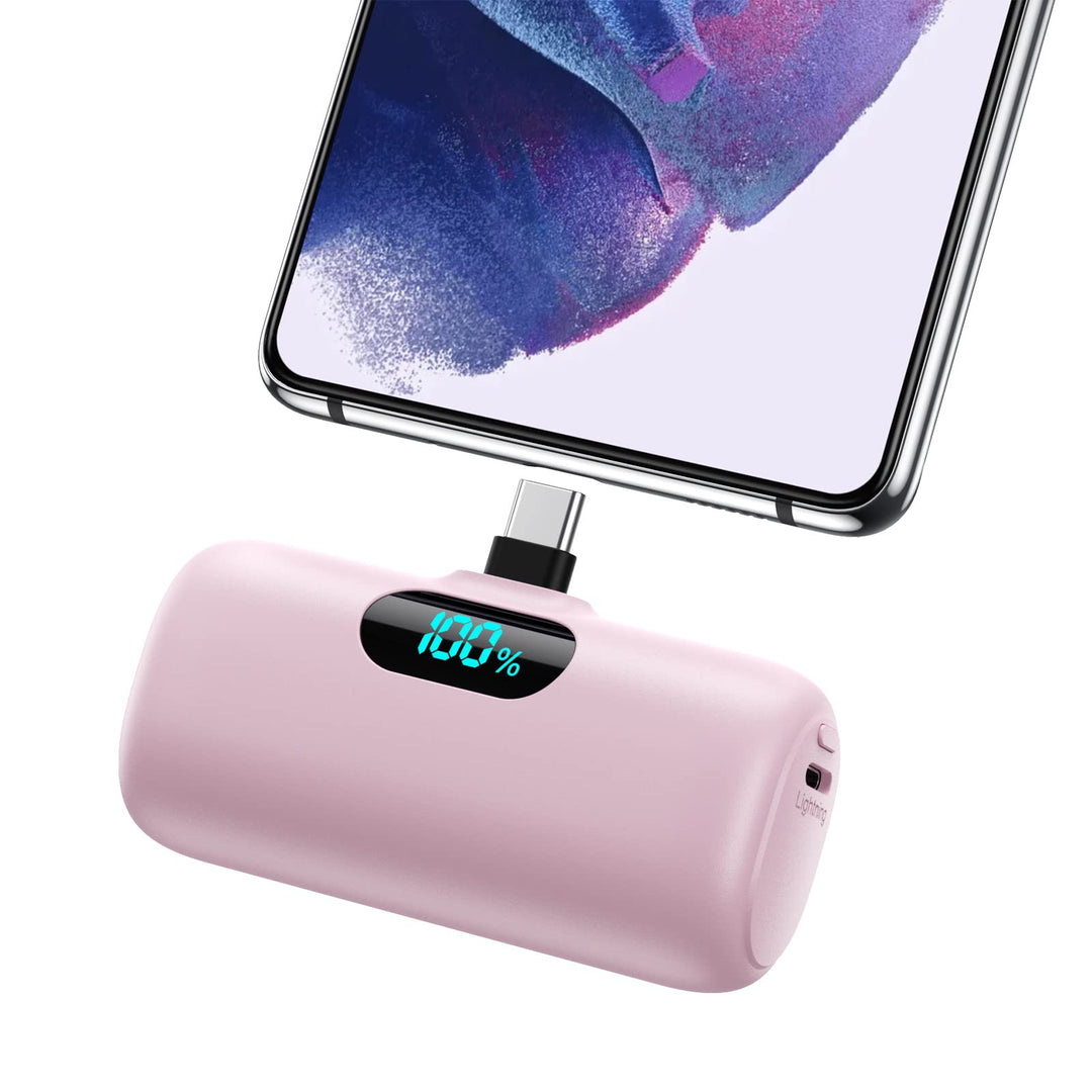 Feob Power Bank USB C 5000mAh, 15W PD 3.0A Schnelles Aufladen Powerbank Schlank LCD Display Extrener