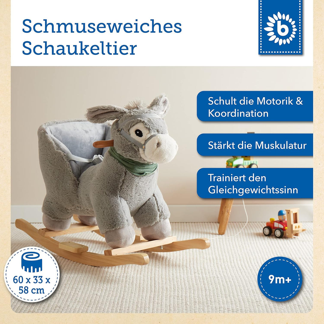 Bieco Plüsch Schaukeltier Esel 73,5x33,5x61cm | Schaukelpferd Baby | Schaukeltier Kinderschaukel Ind