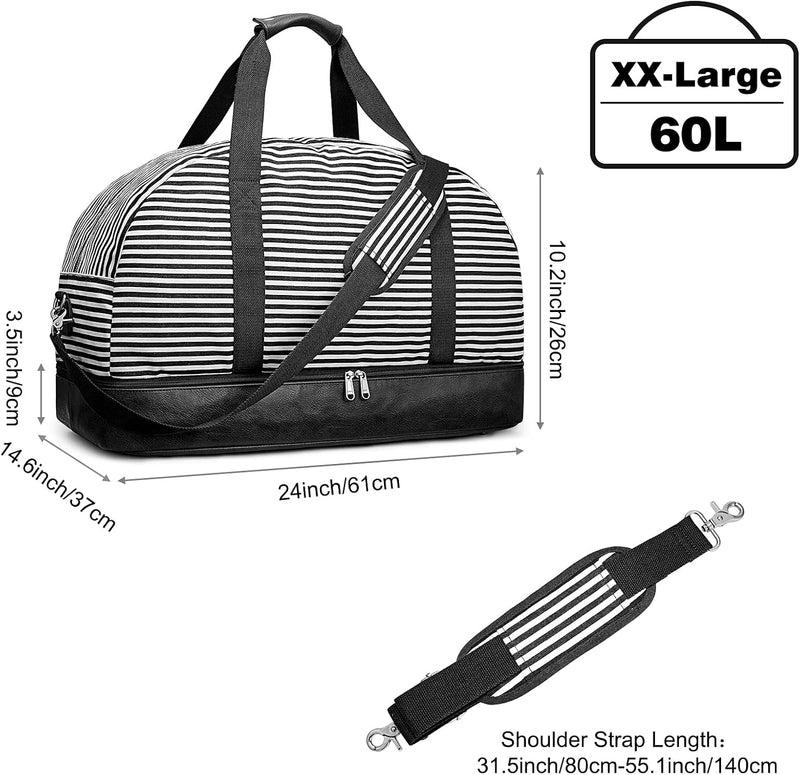 S-ZONE Uniex 60L Weekender Reisetasche Canvas Tasche Übergrösse Carry On Duffel Bag Übernachtung Tra