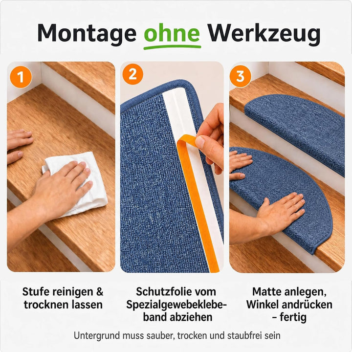 Kettelservice-Metzker Stufenmatten Treppen-Teppich Rambo 15er SparSet 17 Farben (-Blau-)
