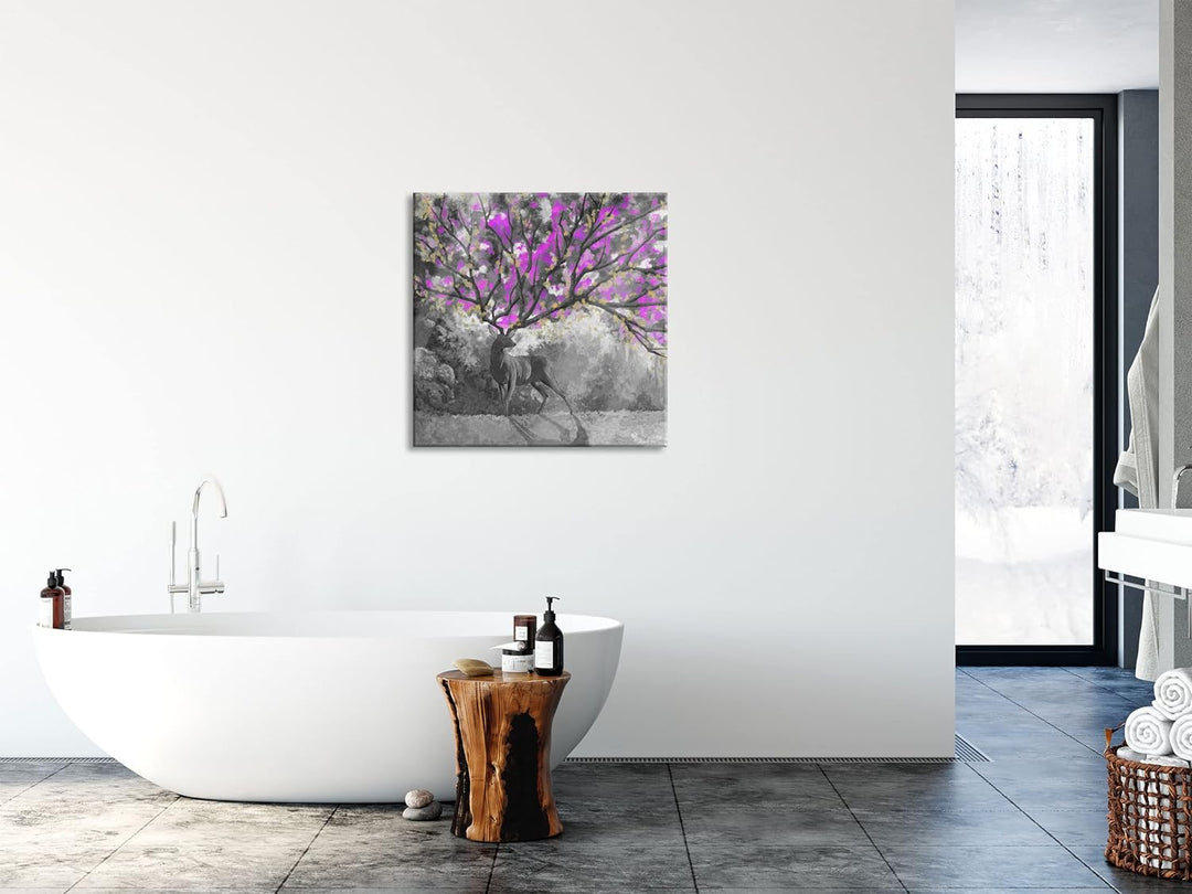 Pixxprint Glasbild | Wandbild auf Echtglas | Fantasievoller Hirsch mit Baumgeweih B&amp;W Detail | 70x70