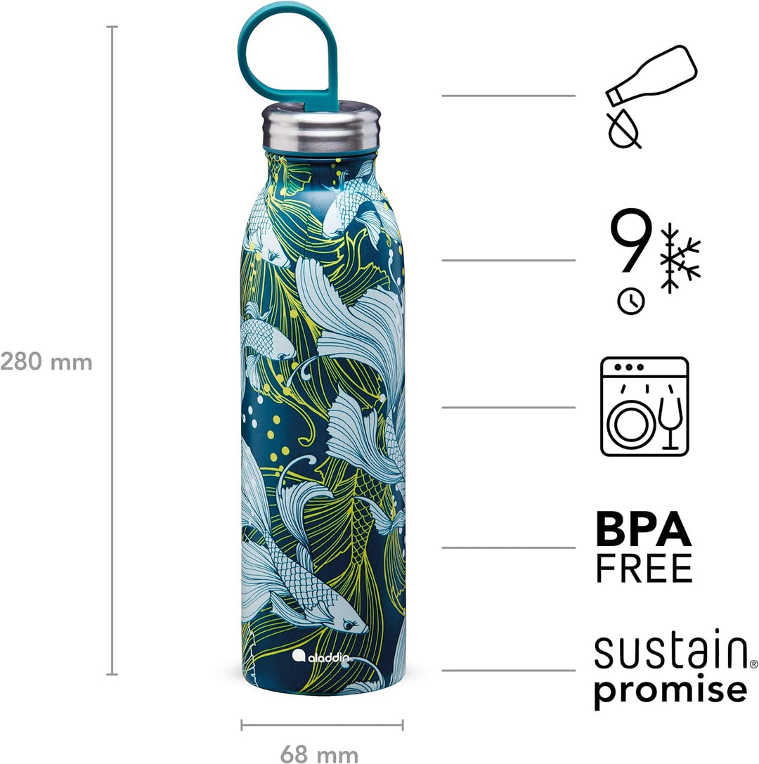 Aladdin Chilled Style Thermavac Trinkflasche Edelstahl 0.55L Goldfish Green – Thermosflasche Hält 9