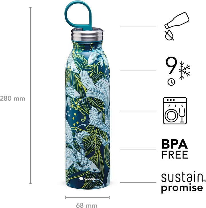 Aladdin Chilled Style Thermavac Trinkflasche Edelstahl 0.55L Goldfish Green – Thermosflasche Hält 9