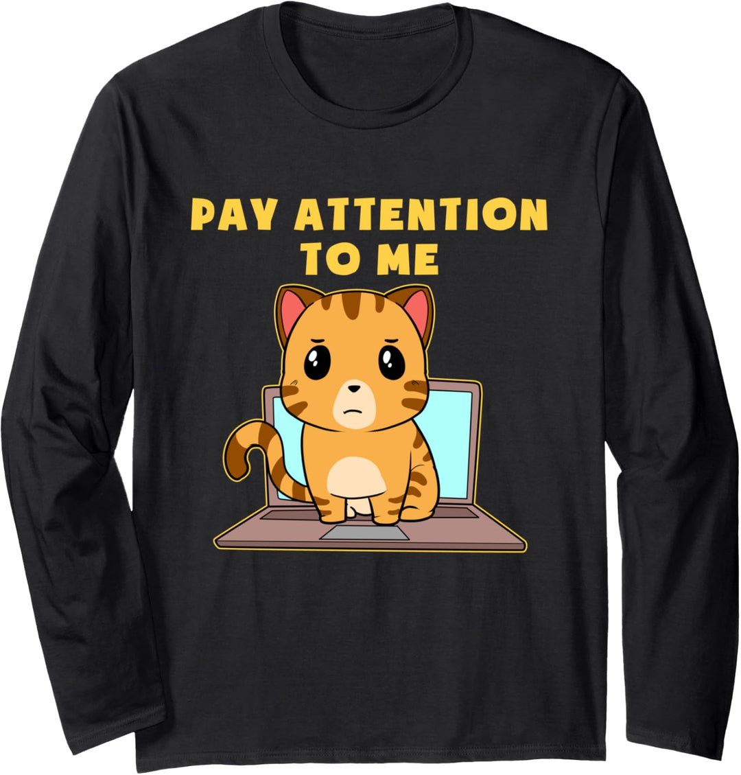 Beachte Mich Katze Notebook Mieze Laptop Kater Pc Kätzchen Langarmshirt