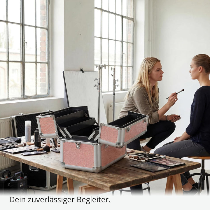 N&BF Kleiner Profi Kosmetikkoffer in Pink | Robust Dank ABS Kunststoff & hochwertigen Alu | Abschlie