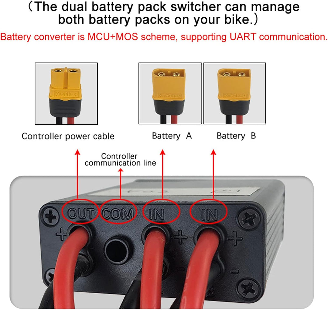 FLEXMAN Doppelbatterie Entladekonverter, XT60 Schnittstelle Aluminium Legierung Elektrofahrrad Doppe