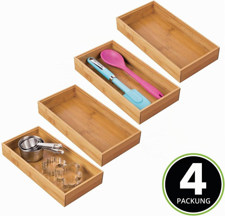mDesign 4er-Set Aufbewahrungsbox für die Küche – extragrosse Schubladenbox aus Holz – stapelbarer Sc