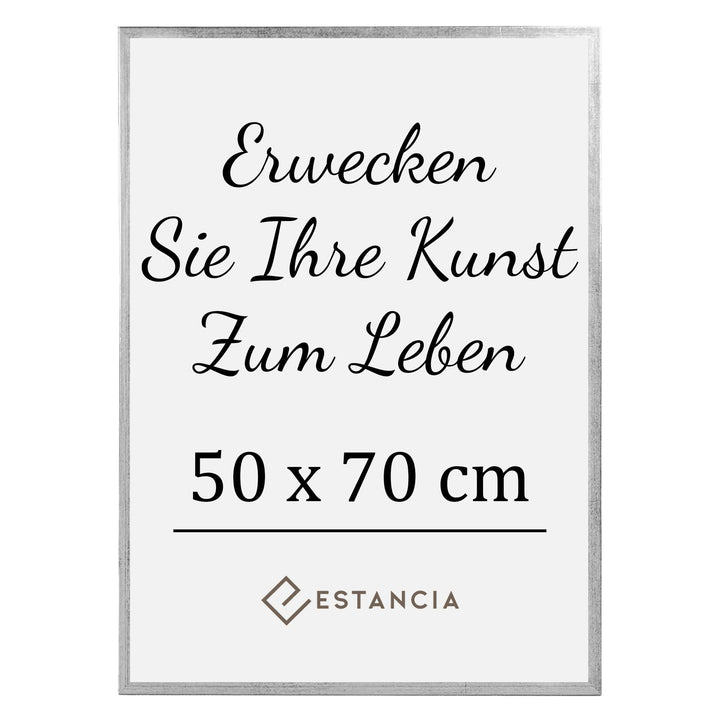 Estancia Bilderrahmen 50x70 Silber | Moderner Portraitrahmen Holz | 50x70 cm Bilderrahmen Silber mit
