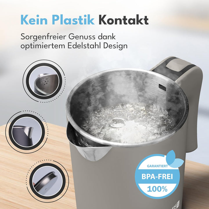 LEBENLANG Edelstahl Reisewasserkocher Klein - 500ml & BPA-Frei I 600W Mini Wasserkocher Klein Khaki