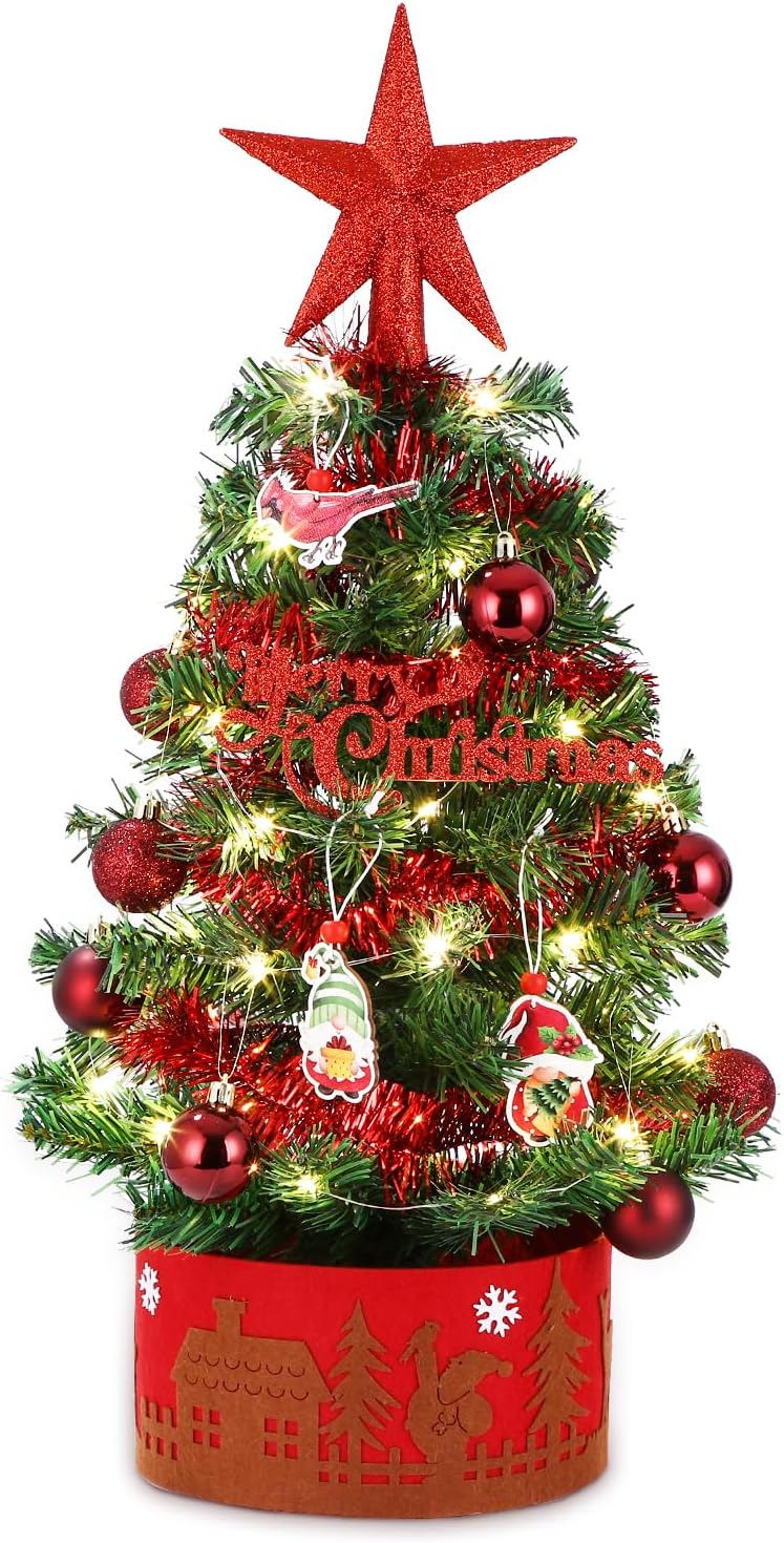 LEAZZLE Mini Weihnachtsbaum Kleiner,künstlicher geschmückter Weihnachtsbaum Tannenbaum 60cm mit Ster