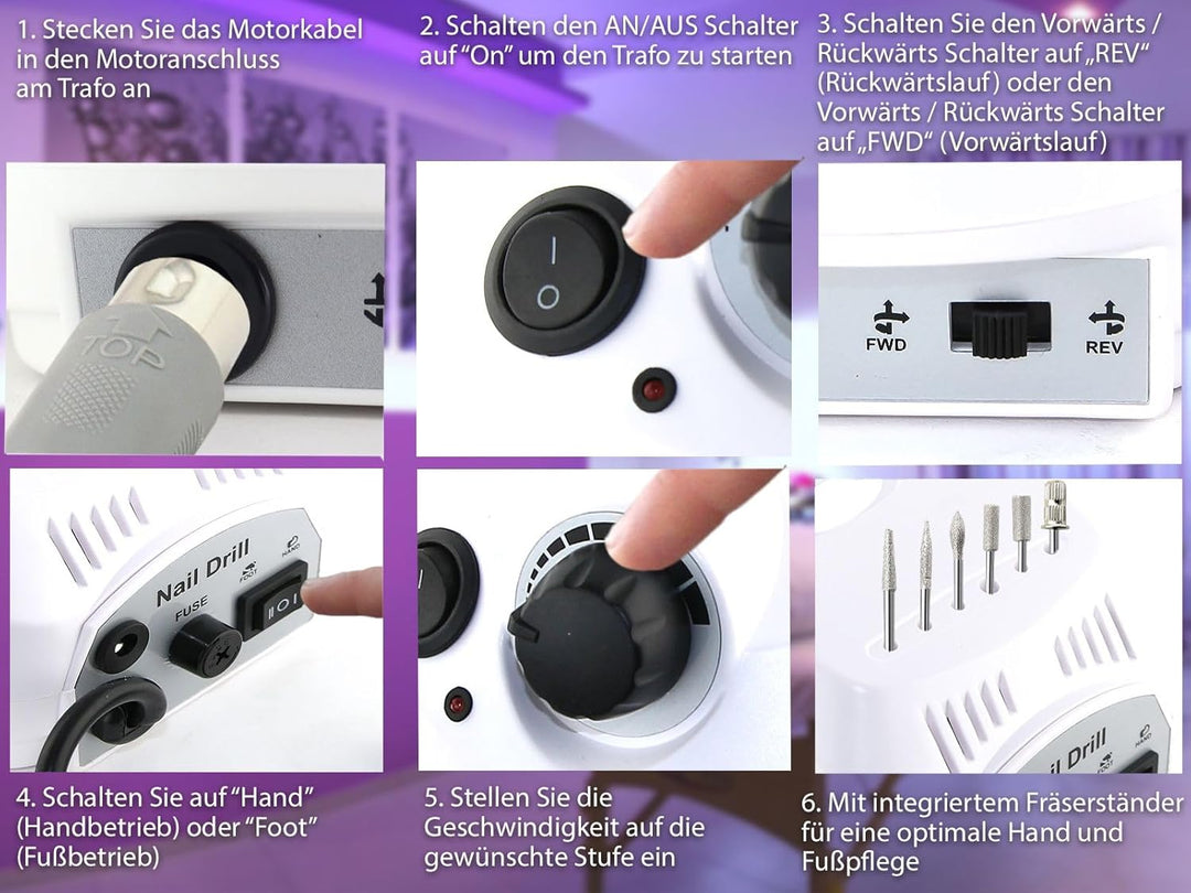 Professionelle elektrische Maniküre- / Pediküre - Fusspflegegerät als Kombi-Gerät mit hygienischer A