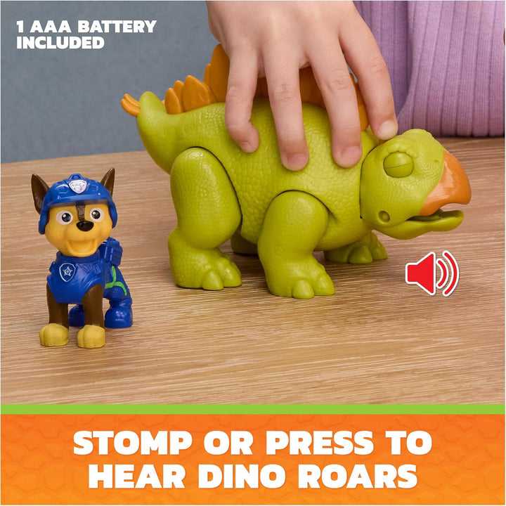 PAW PATROL: Der Dino Film, Roaring Pups, Chase-Figur & Stegosaurus-Dino, der durch Bewegung mit real