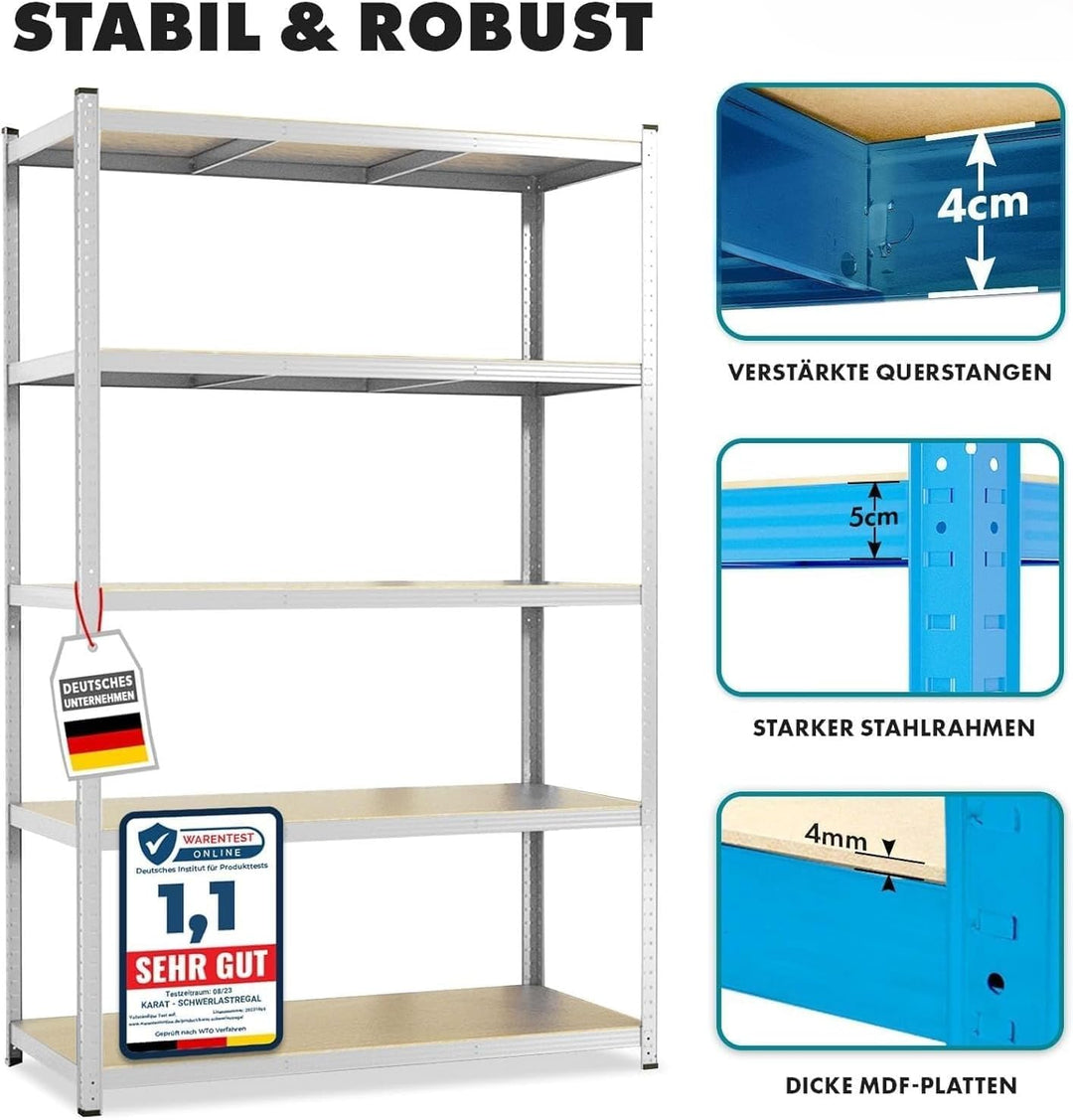 Floordirekt Schwerlastregal, 2er Set, verzinkt 150 x 75 x 30 cm Steckregal, Kellerregal, Lagerregal,