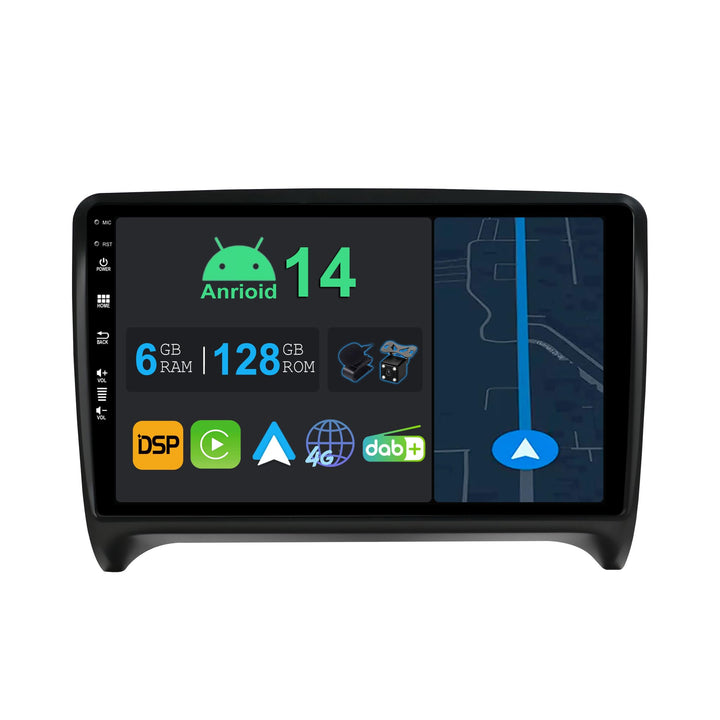 9 Zoll Android 14 Autoradio mit Navi Für Audi TT MK2 8J 2006-2012 | Octa Core | 6GB 128GB | Eingebau