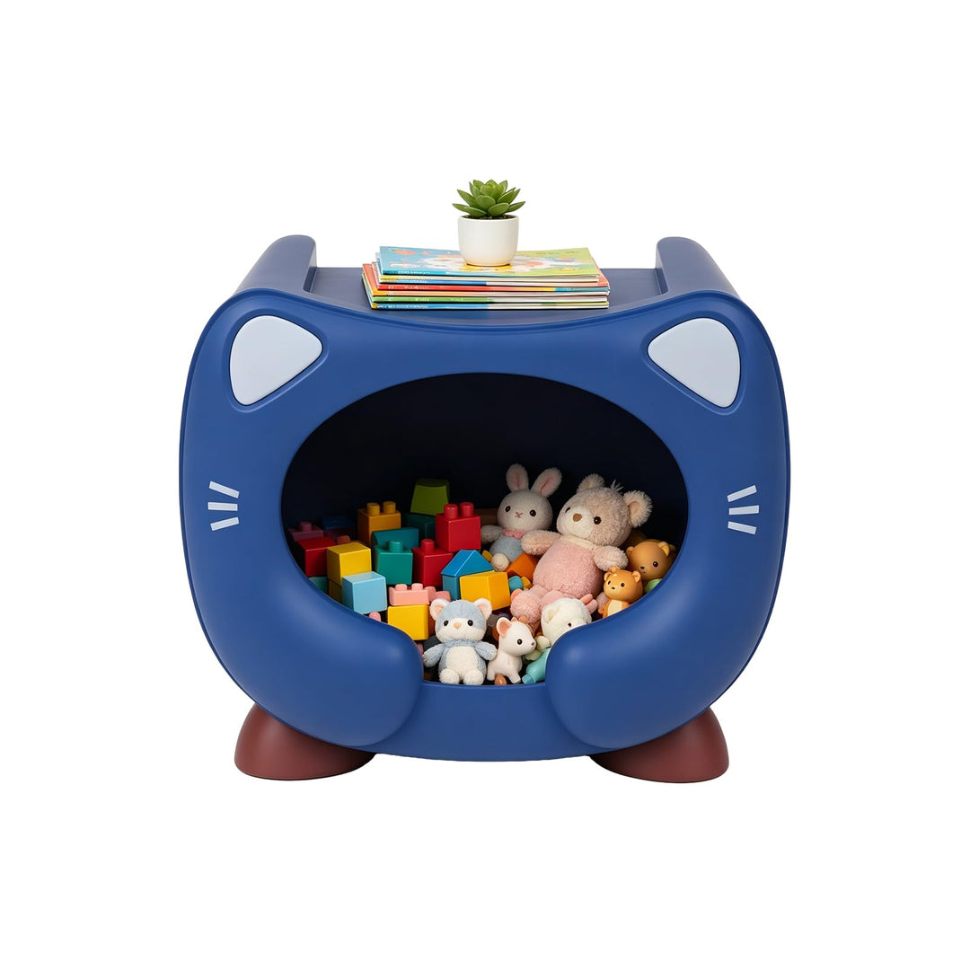 Spielzeug Aufbewahrungsbox Stapelbar Kinderzimmer Plastik Kiste Katzendesign Blau, Blau