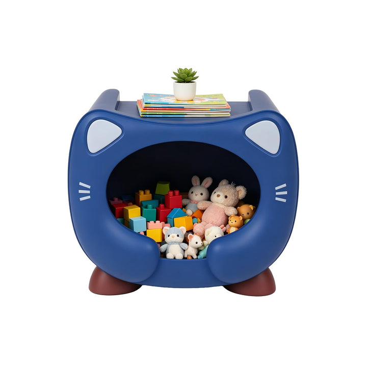 Spielzeug Aufbewahrungsbox Stapelbar Kinderzimmer Plastik Kiste Katzendesign Blau, Blau
