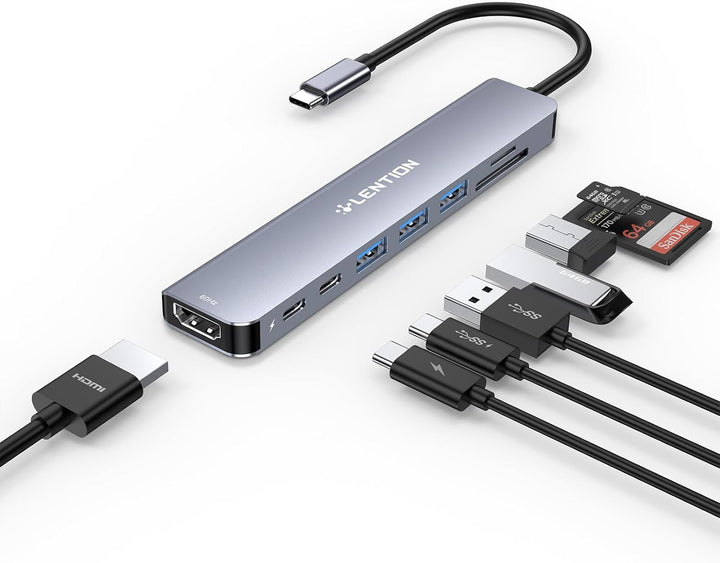 LENTION USB C Hub mit 4K60Hz HDMI, 100W PD, SD/TF Kartenleser, Typ-C Datei, USB 3,0 Adapter auf USB-