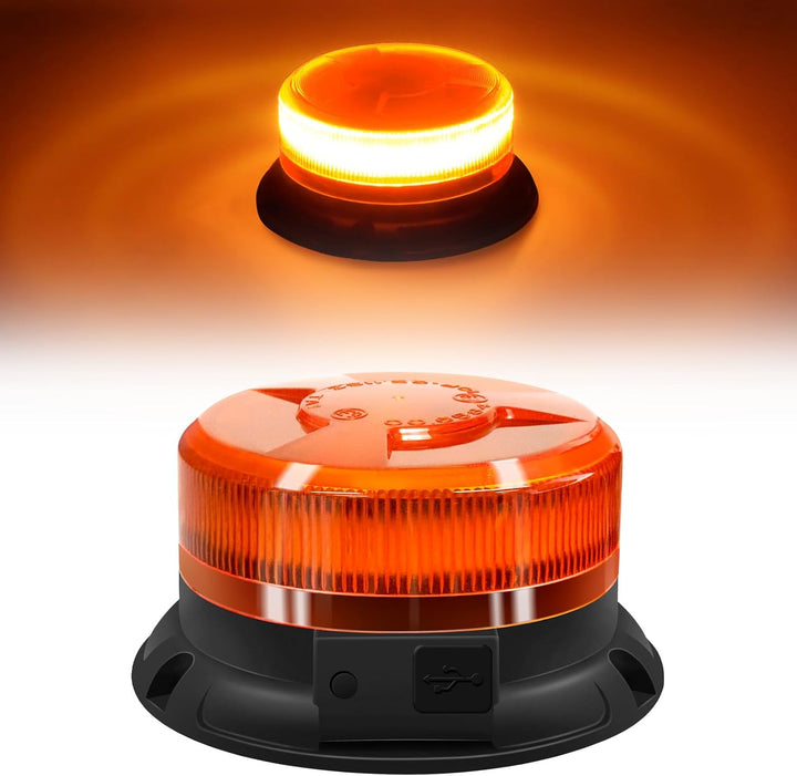 AnTom rundumleuchte akku 9 Blitzmuster 12V 24V Gelb Warnleuchte led magnet mit Autoladekabel und USB