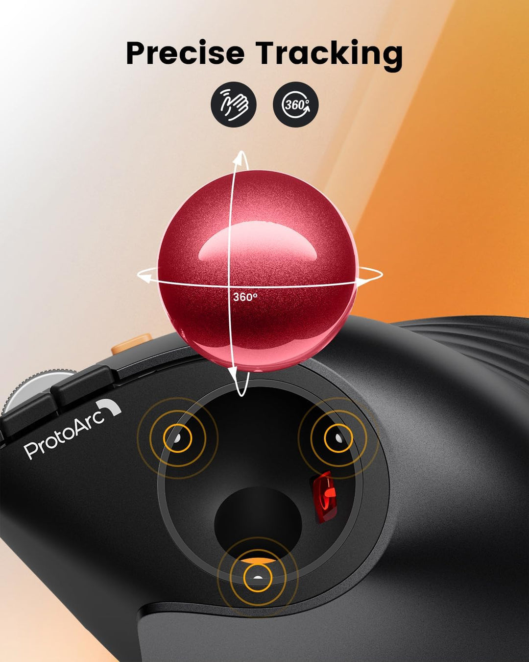 ProtoArc EM05 NL Vertikale Trackball Maus, Kabellos Bluetooth Ergonomische Rollerball Maus mit Finge