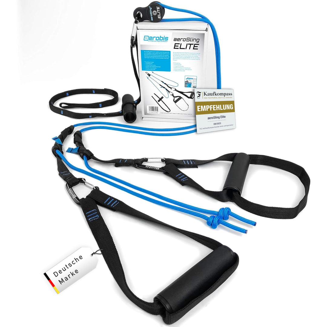 aeroSling Elite Schlingentrainer - Sling Trainer Ganzkörpertraining mit Umlenkrolle, Türanker - Vide