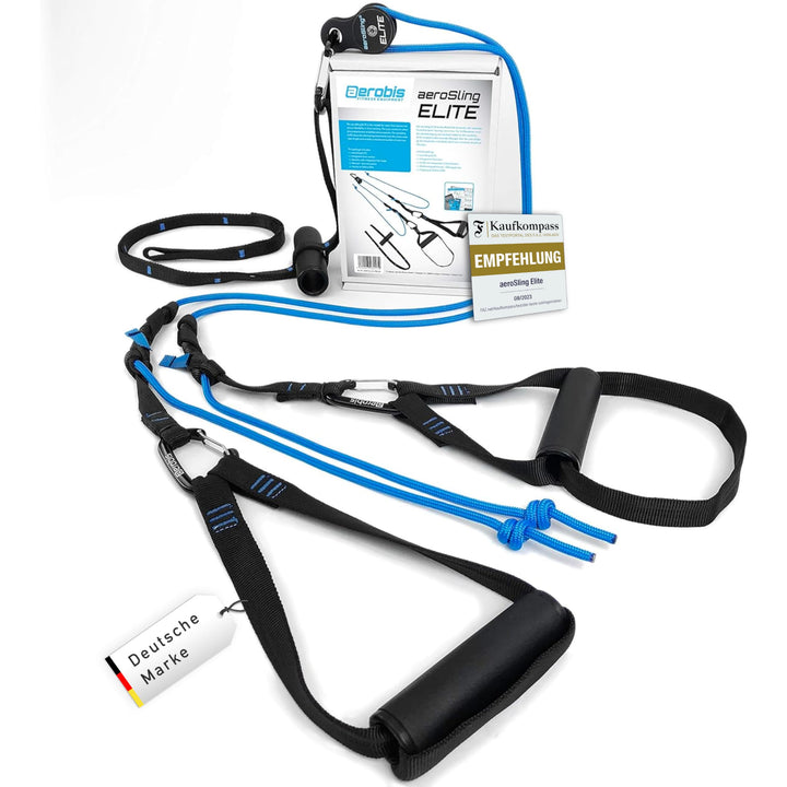 aeroSling Elite Schlingentrainer - Sling Trainer Ganzkörpertraining mit Umlenkrolle, Türanker - Vide