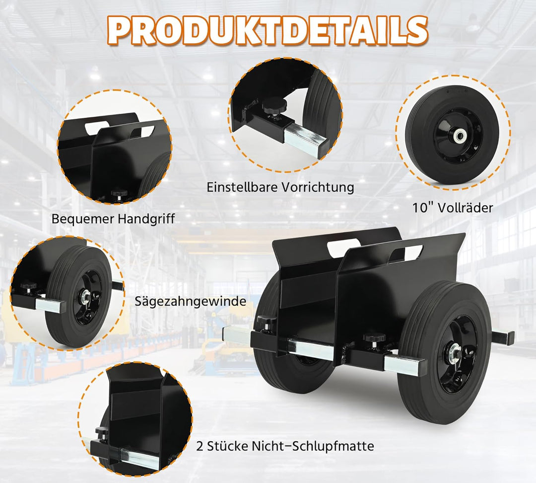 bimiti Schwerlast Plattenwagen bis 200kg mit 2 Vollgummirädern | Klemmbreite 0–23cm / 0–9,05in, geei