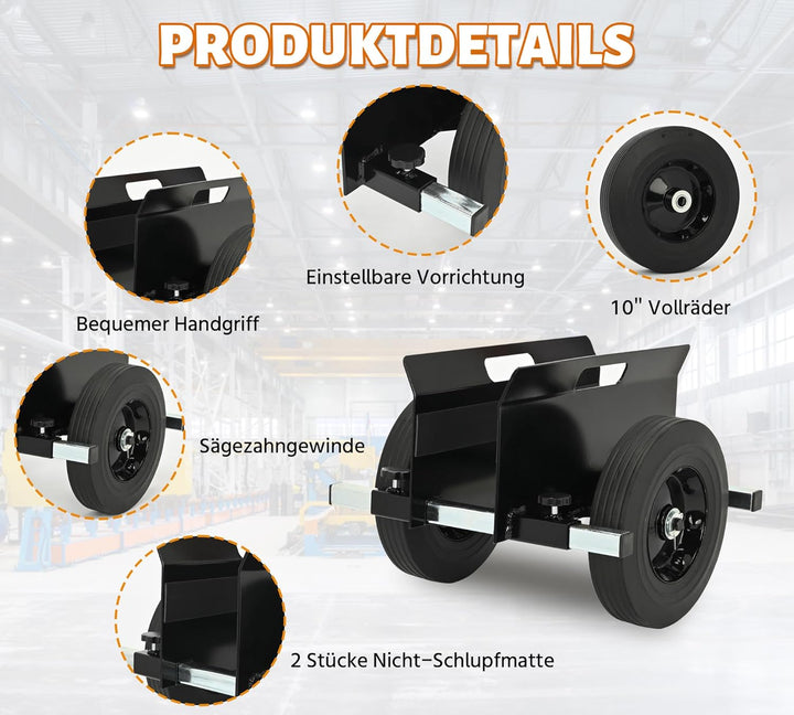 bimiti Schwerlast Plattenwagen bis 200kg mit 2 Vollgummirädern | Klemmbreite 0–23cm / 0–9,05in, geei