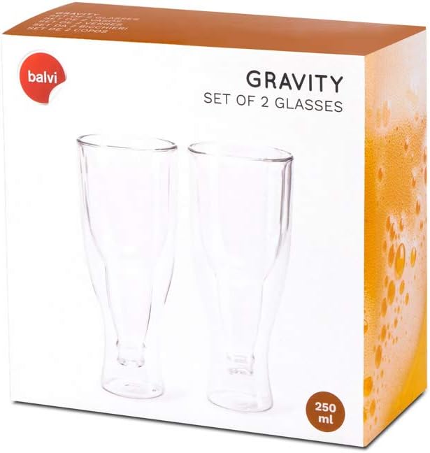 balvi Bierglas Gravity Set bestehend aus 2 Gläsern mit 250 ml Fassungsvermögen Doppelwandig Zum Kühl