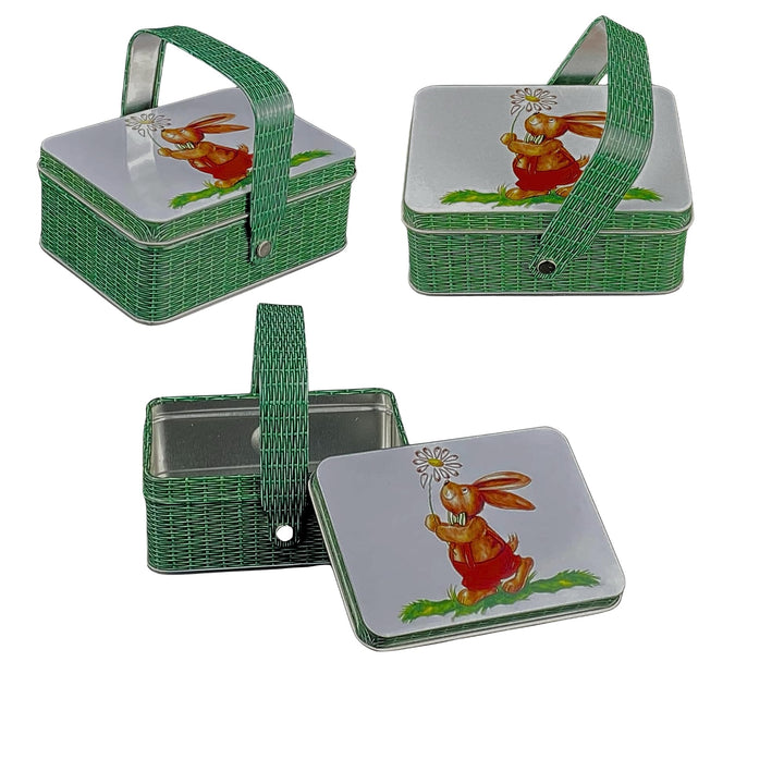 Dose mit Deckel und Henkel, Blechdose Korb mit Ostermotiv, ca. 10,4 x 7,5 x 4 cm, 3 Stück, Keksdose,