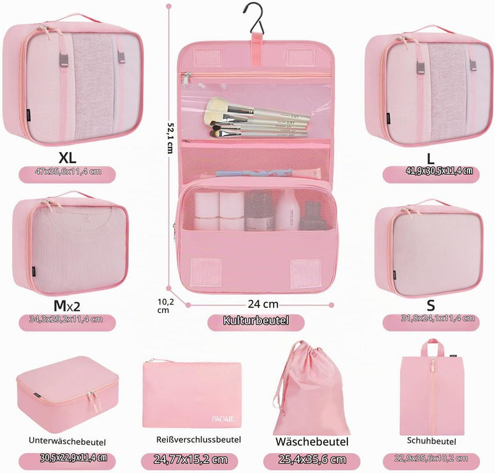 BAGAIL 10er-Set Packwürfel in verschiedenen Grössen Packorganizer für Reisezubehör Handgepäckkoffer