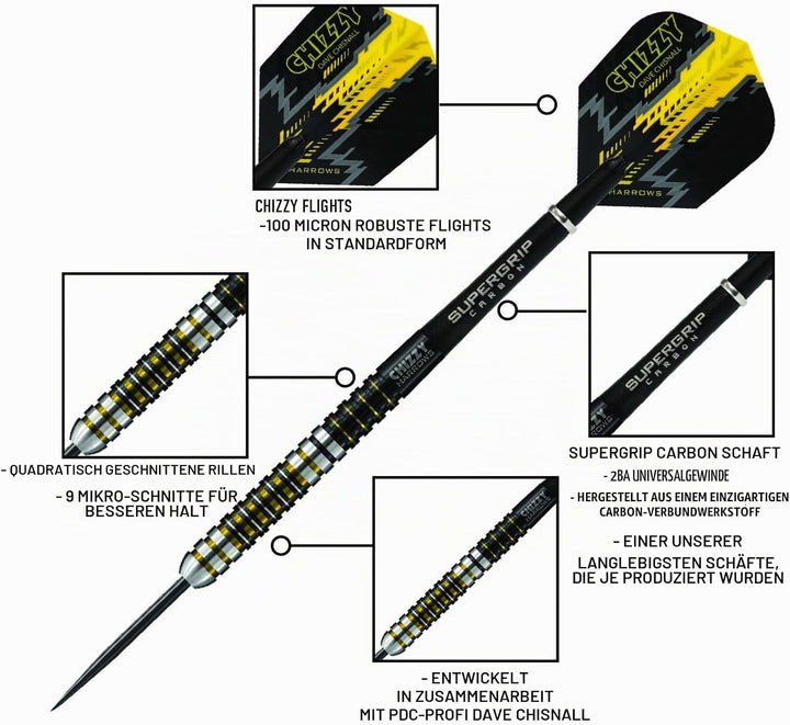 Harrows Steel Darts Dave Chisnall Chizzy 90% Tungsten Steeltip Dart Steeldart 22 Gramm, 22 Gramm