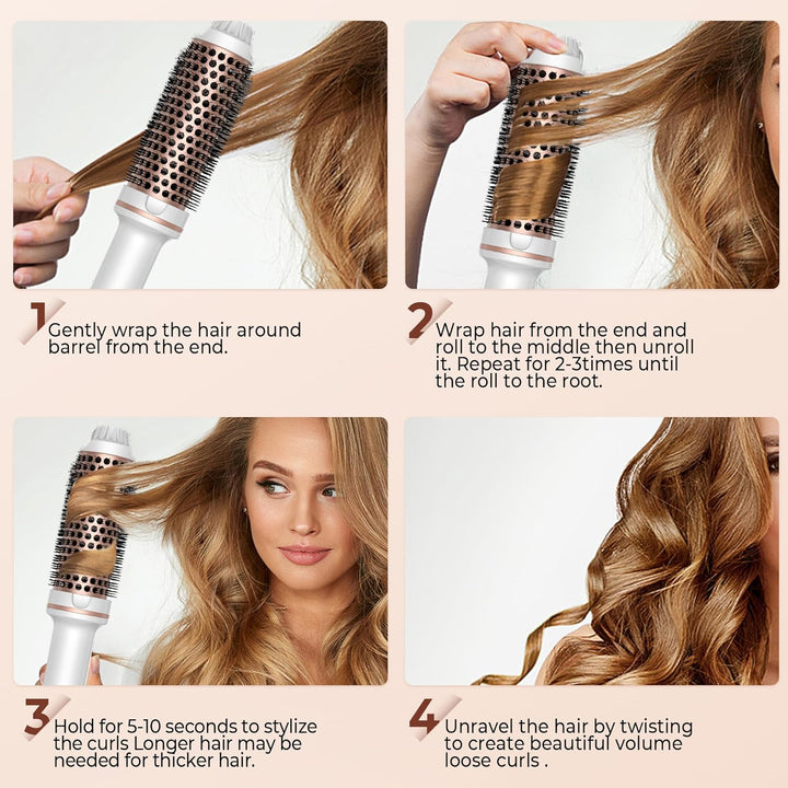 3 in 1 Thermal Brush Lockenbürste Thermobürste 38mm, Lockenbürste LCD Anzeige 120-200℃, Erhöhen Sie