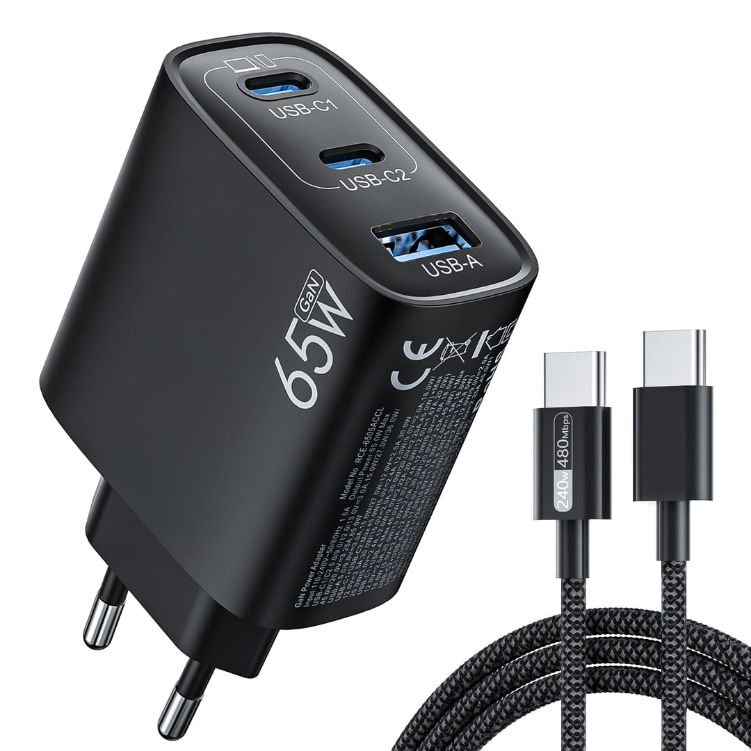 XUI USB C Ladegerät 65W 3-Port, USB-C Netzteil, PPS 60W Schnellladegerät schwarz, schwarz