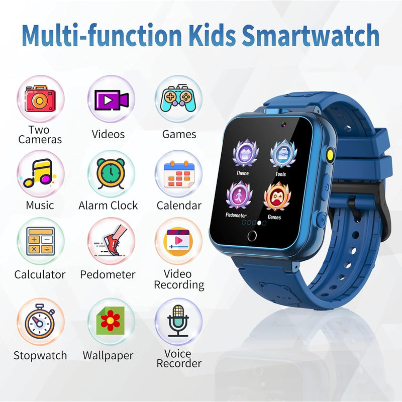 YEDASAH Smartwatch Kinder 24 Spiel Alarm Musik Player Deutsche Sprache Rechner Metallgehäuse Uhr für