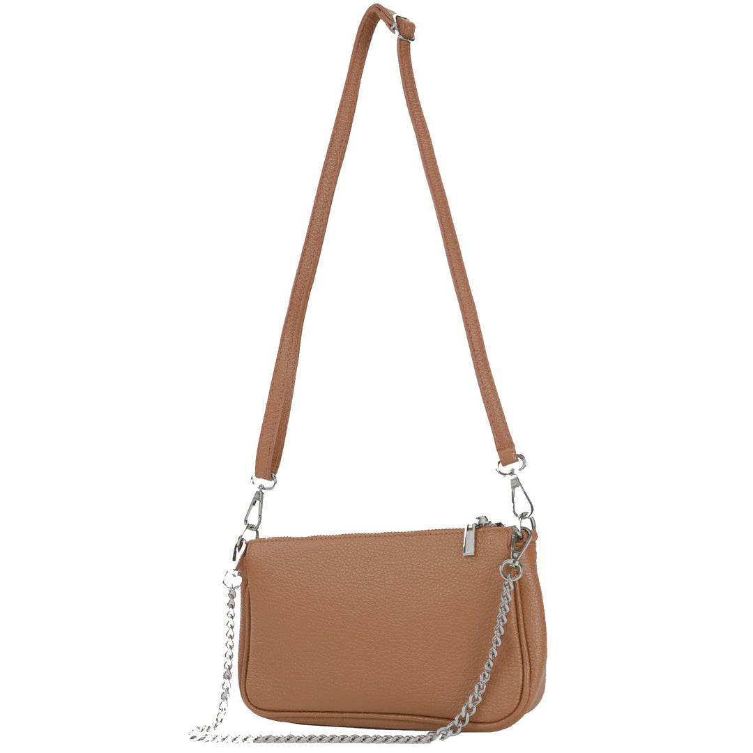 modamoda de - T237 - Umhängetasche Klein Small aus ital. Leder Cognac, Cognac