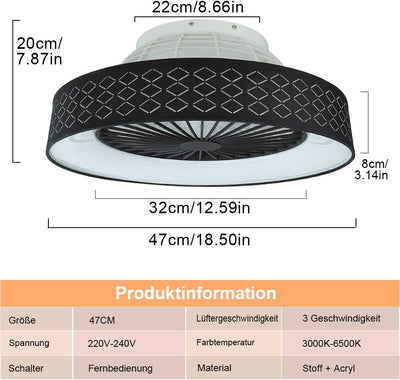 Depuley LED Deckenventilatoren mit Beleuchtung, Einstellbar Fan mit Fernbedienung und Timer, 30W Dim