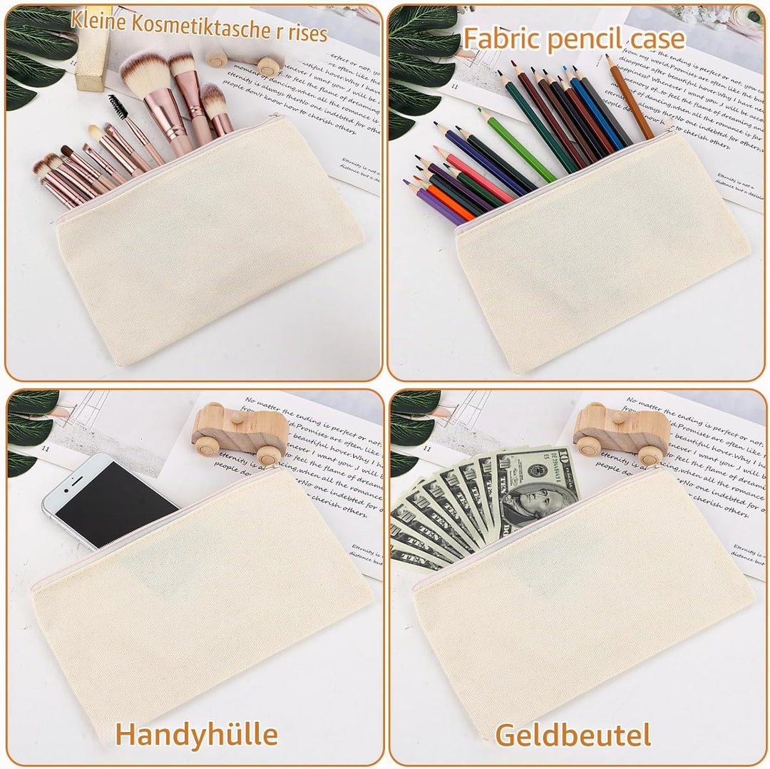 JMIATRY 30 Stück DIY Blanko Stoffbeutel Mit Reissverschluss Beige, 12 x 21cm Klein Stoffbeutel Zum B